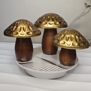 Gold and Brown Wooden Decorative Mushrooms
